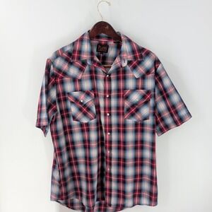 Plains Western Wear Pearl Snap Flap Pockets Plaid Cowboy Shirt Multicolor Size L